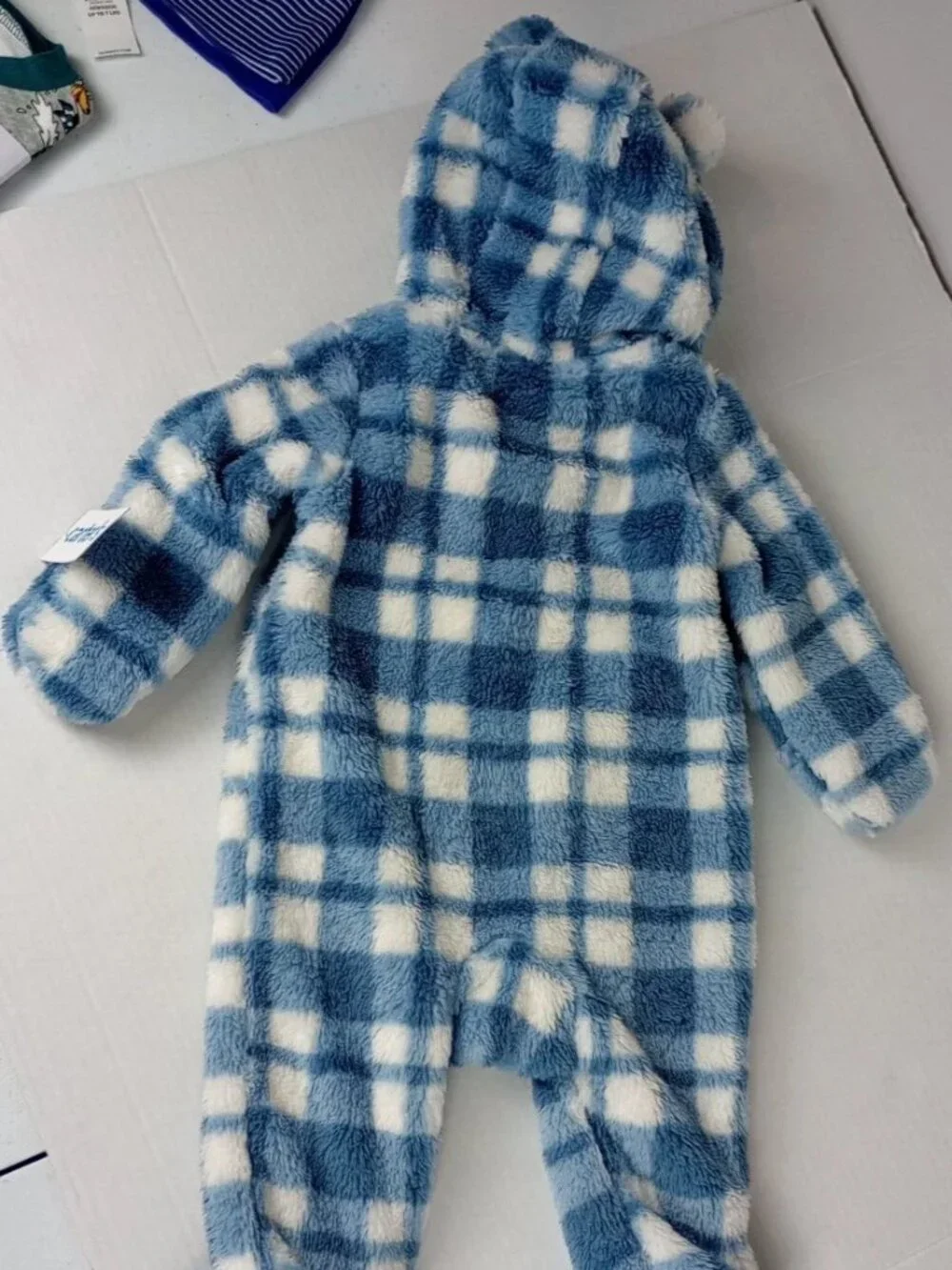 NWT‎ Carter's Baby Size 6m Fuzzy Blue Plaid Sherpa Jumpsuit